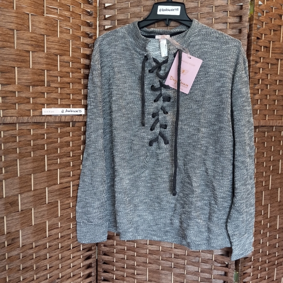 Daydream Nation Oversized Lace Up Terry Dream Pullover Sweater - Picture 2 of 9